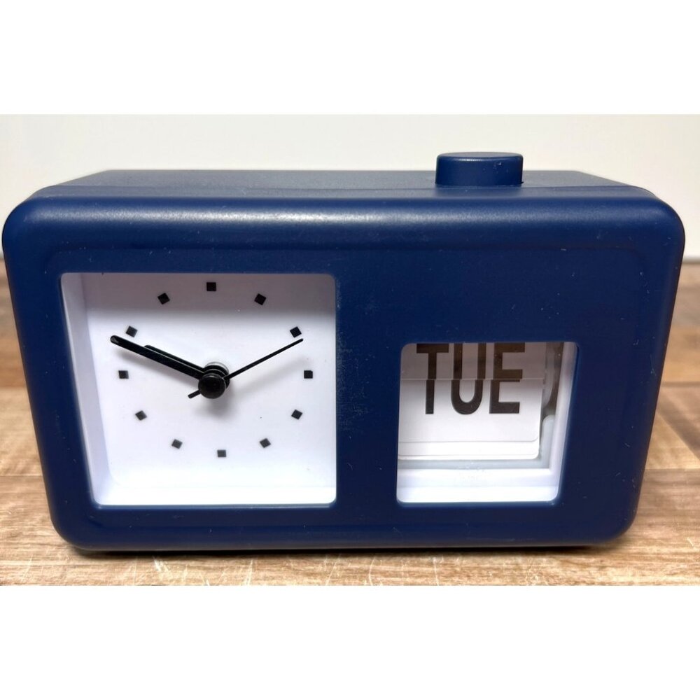 Retro Blue Flip Clock & Calendar Desk Accessory Made In China
